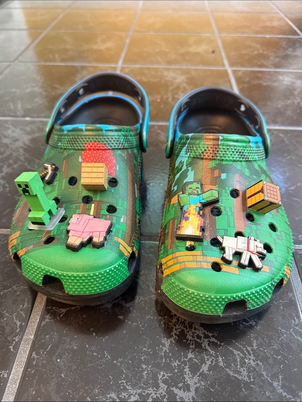 CROCS Kids Green Minecraft Print Clog Sandals size 6